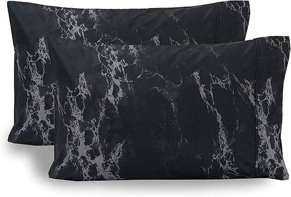 Elegant Comfort Luxury Ultra-Soft 2-Piece Pillowcase Set - 1500 Premium Hotel Quality Microfiber Double Brushed - Wrinkle Resistant, King Size, Marble Pattern Black