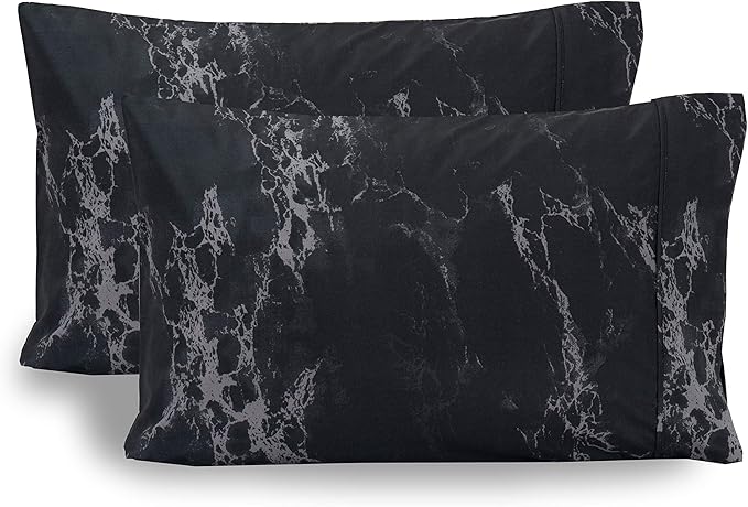 Elegant Comfort Luxury Ultra-Soft 2-Piece Pillowcase Set - 1500 Premium Hotel Quality Microfiber Double Brushed - Wrinkle Resistant, King Size, Marble Pattern Black