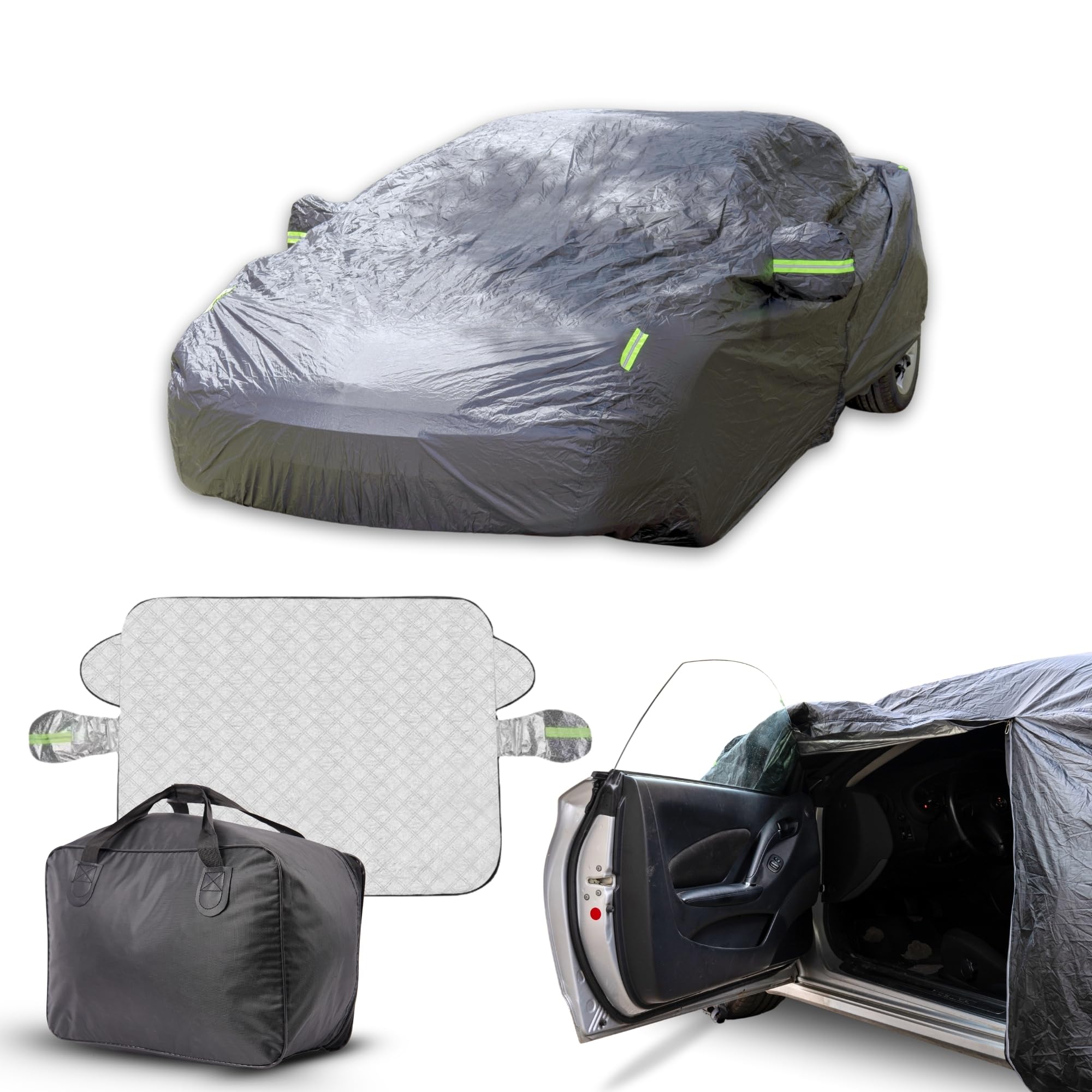 Classic - Telo Auto 100% Impermeabile con Parasole Incluso - Telo Copriauto Da Esterno con 2 Zip Strategiche - Protezione Completa Pioggia/Neve/UV/Polvere - Misura Universale Auto SUV