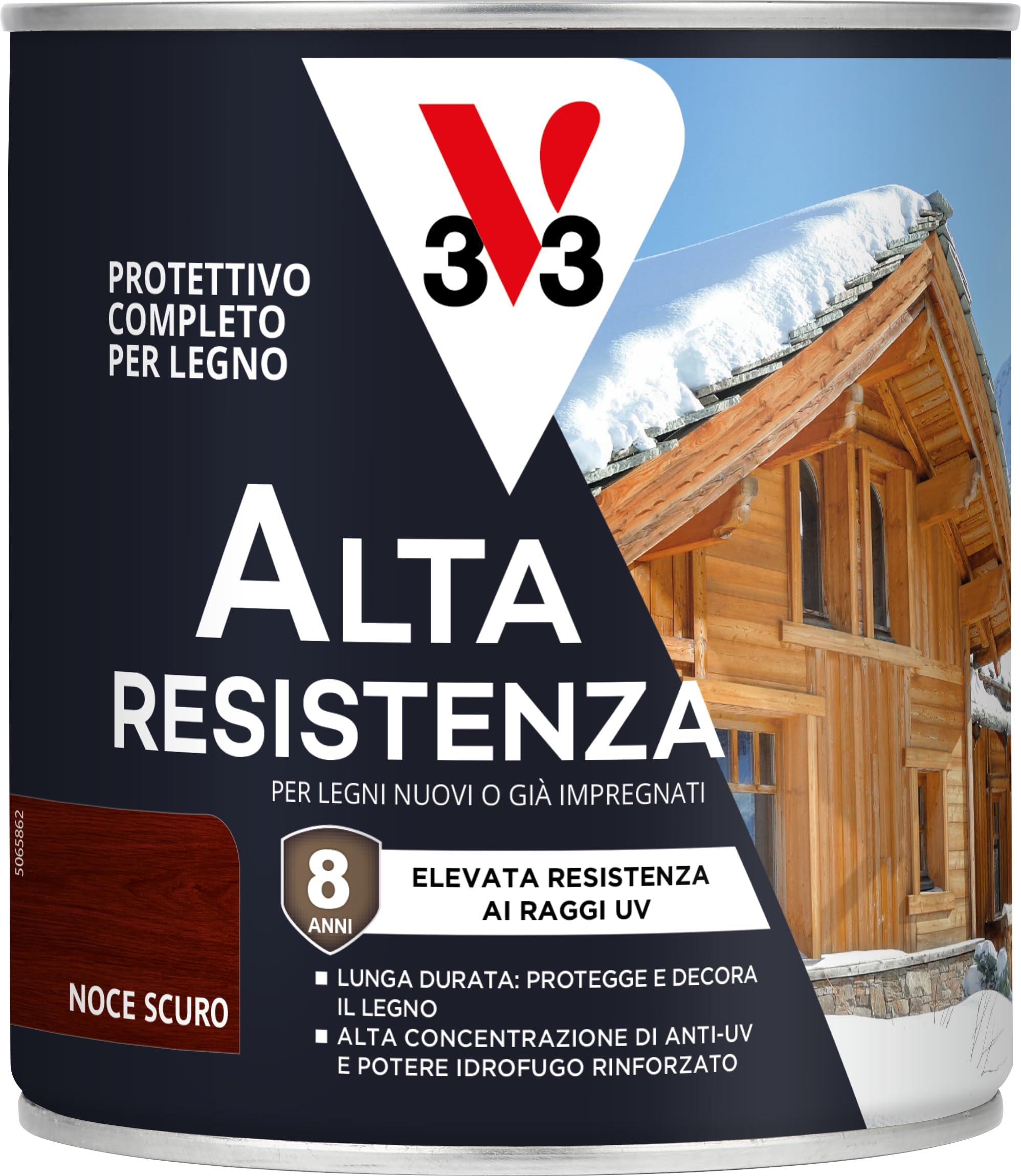 V33 Protettivo Completo per Legno a Solvente Alta Resistenza Noce Scuro 0,​75 L