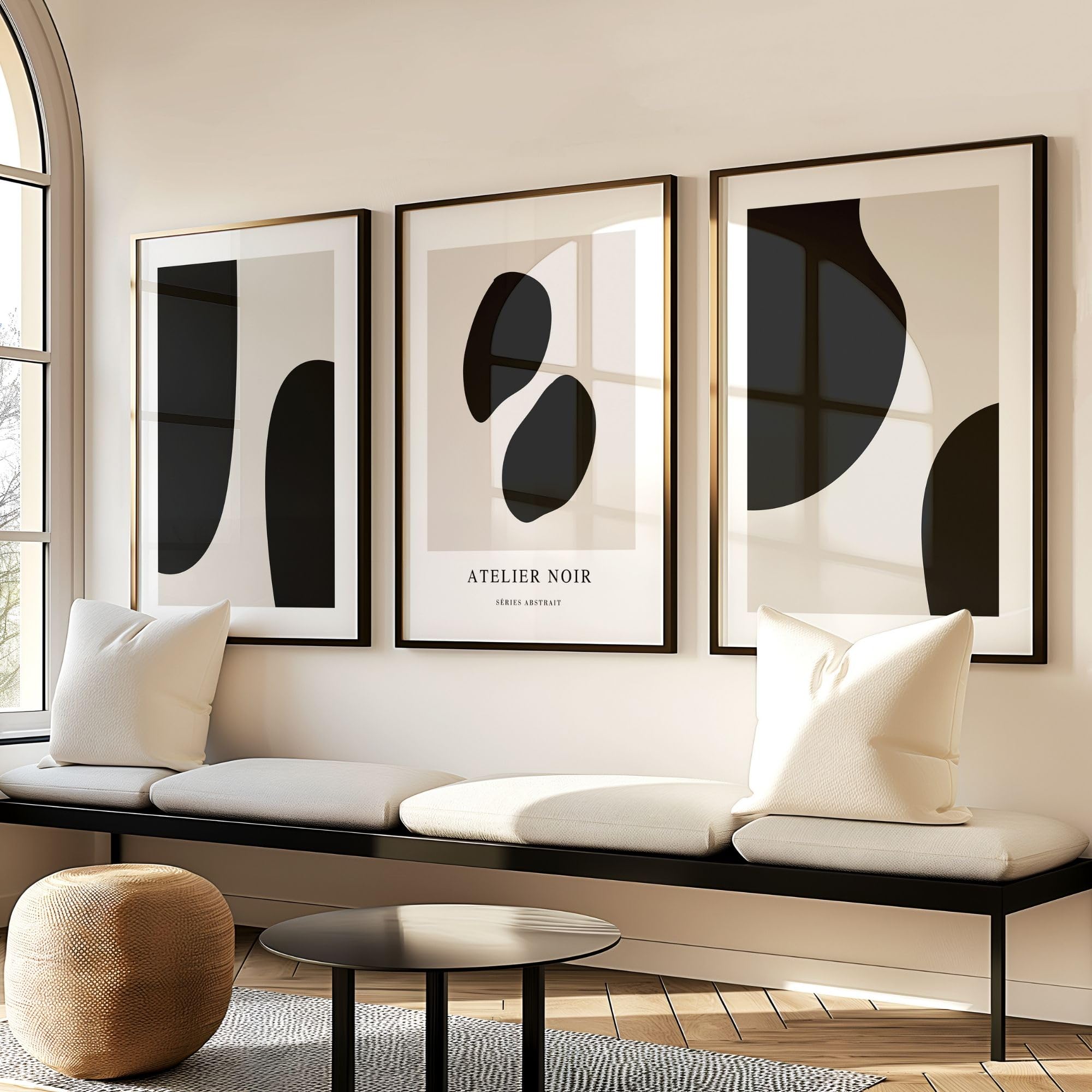 Lot de 3 posters - Beige et noir - Tableaux muraux abstraits - Posters (A2)