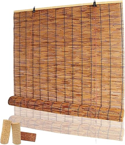 Persianas enrollables con varillas para exteriores, porche de patio, impermeables, naturales, resistentes a los rayos UV, protección de la