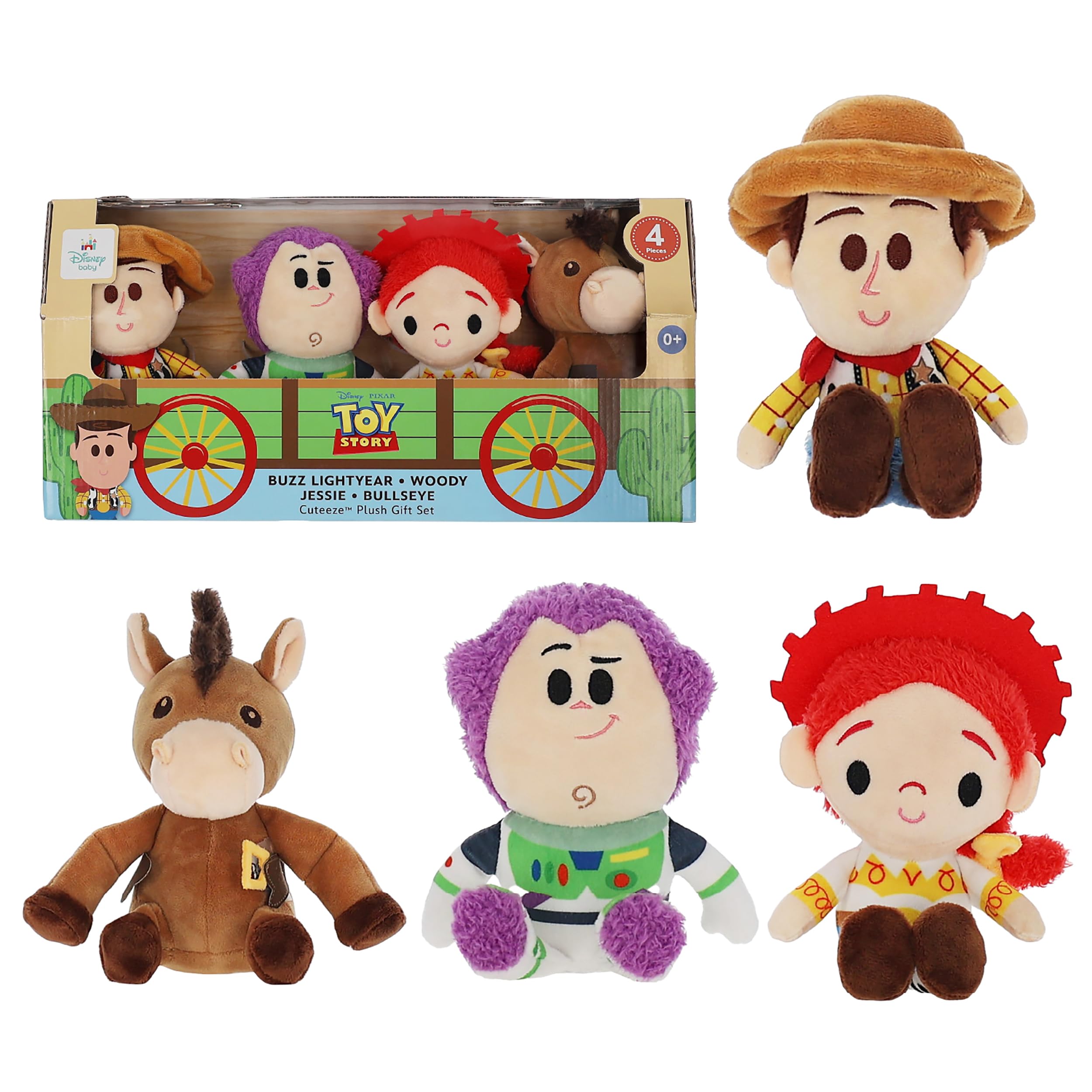 Kids Preferred Disney Baby Toy Story 4 Pc Set - Woody Buzz Lightyear Jessie and Bullseye Plush -