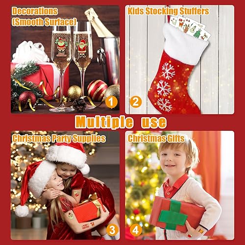 Miniatura 4 de Partywind 105 estilos de suministros de fiesta de Navidad brillantes para niños, tatuajes temporales luminosos de Navidad para decoraciones de