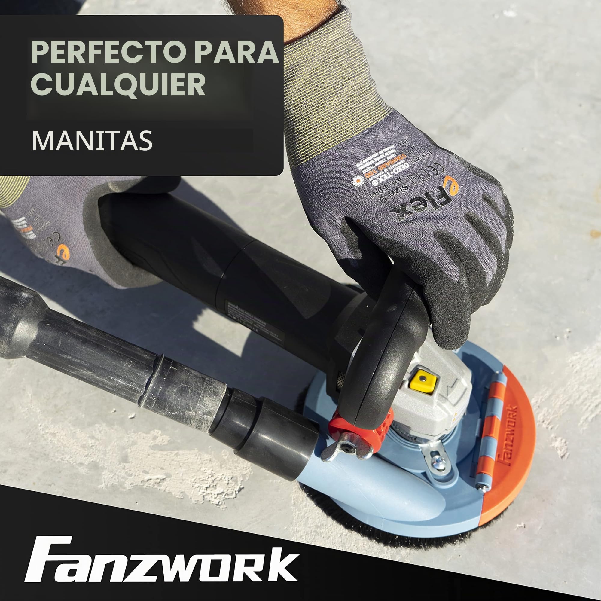 FANZWORK cubierta de aspiración para amoladora angular incl. disco de diamante de 125 mm, Cepillos intercambiables, Compatible en un 99% de forma universal, Anillo adaptador reforzado, Adaptador M14