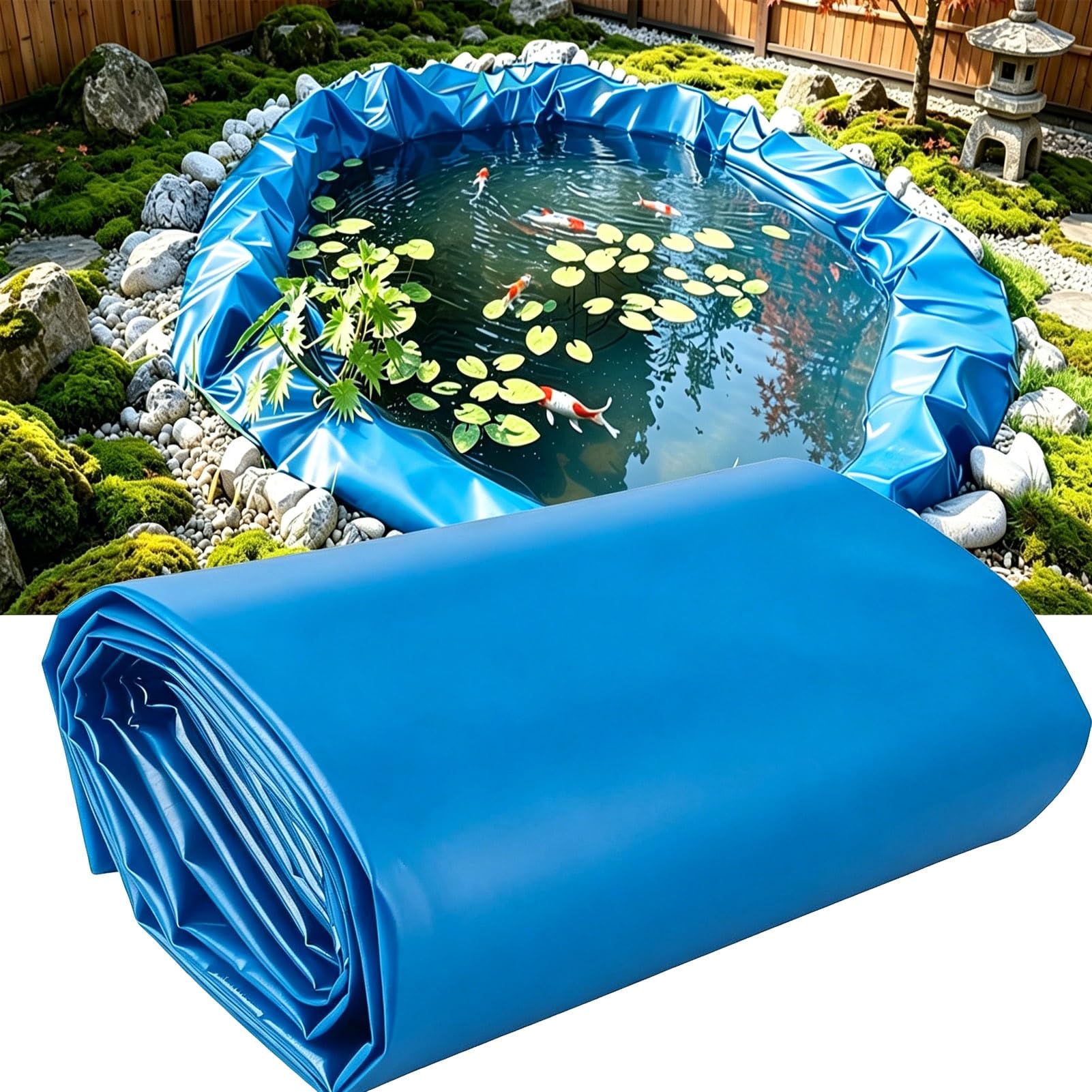 Telo sottostante per laghetto 2x3m 3x4m 4x6m 5x8m - Rivestimento Preformato in Resistente HDPE per laghetti per Pesci da Giardino, Membrana a Prova di umidità, Blu(4x4m)