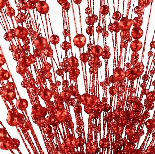 Miniatura 7 de N&T NIETING Paquete de 20 palitos de árbol de Navidad con purpurina artificial de bayas rojas de 15.7 pulgadas, palitos con purpurina para