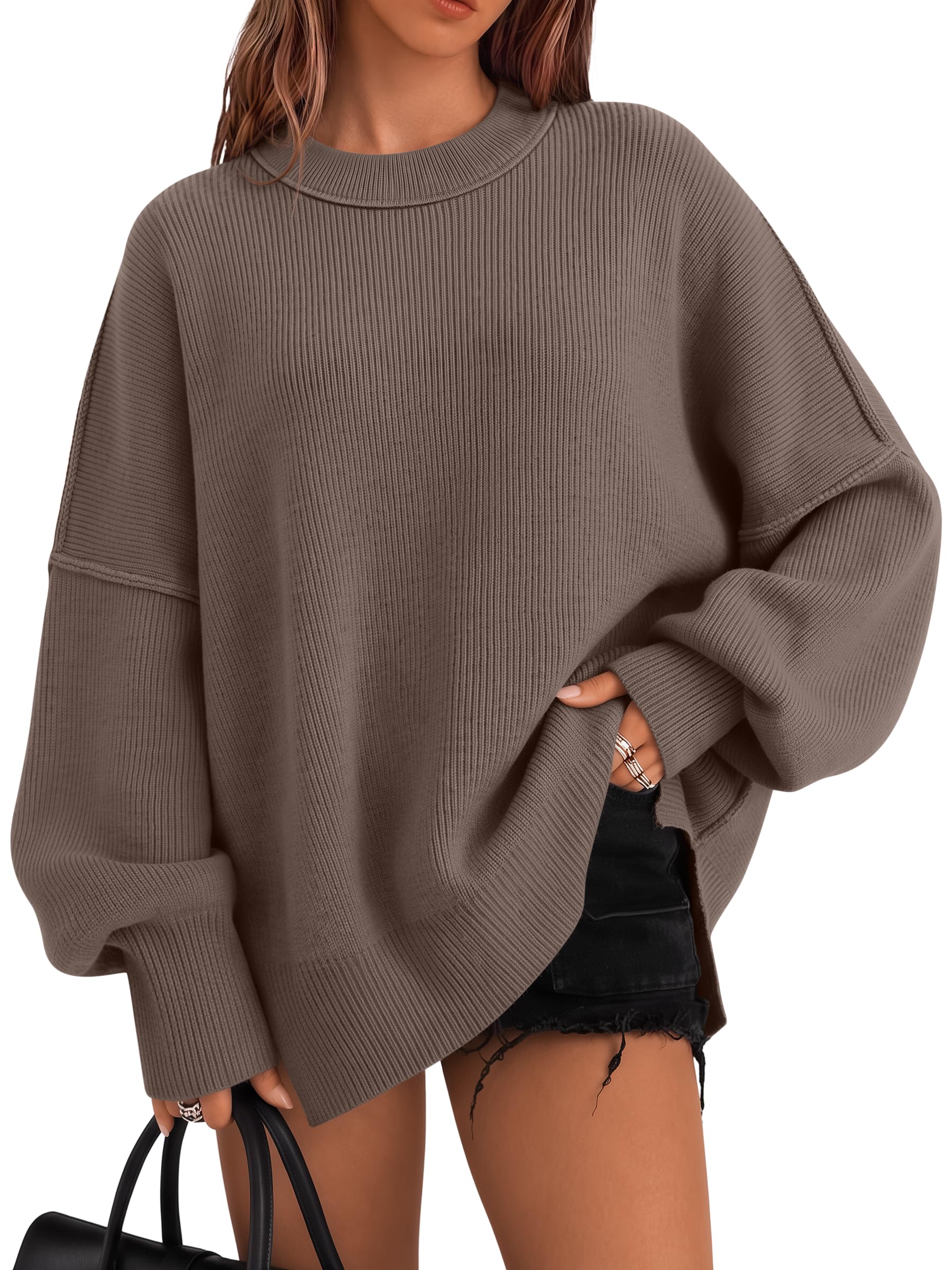 LILLUSORY Oversized Sweaters for Women 2026 Fall Fashion Outfits Clothes | Batwing Crewneck Side Slit Winter Knit Sweater, Cozy & Soft Material, Easy Layering Piece, Casual Trendy Pullover Tops