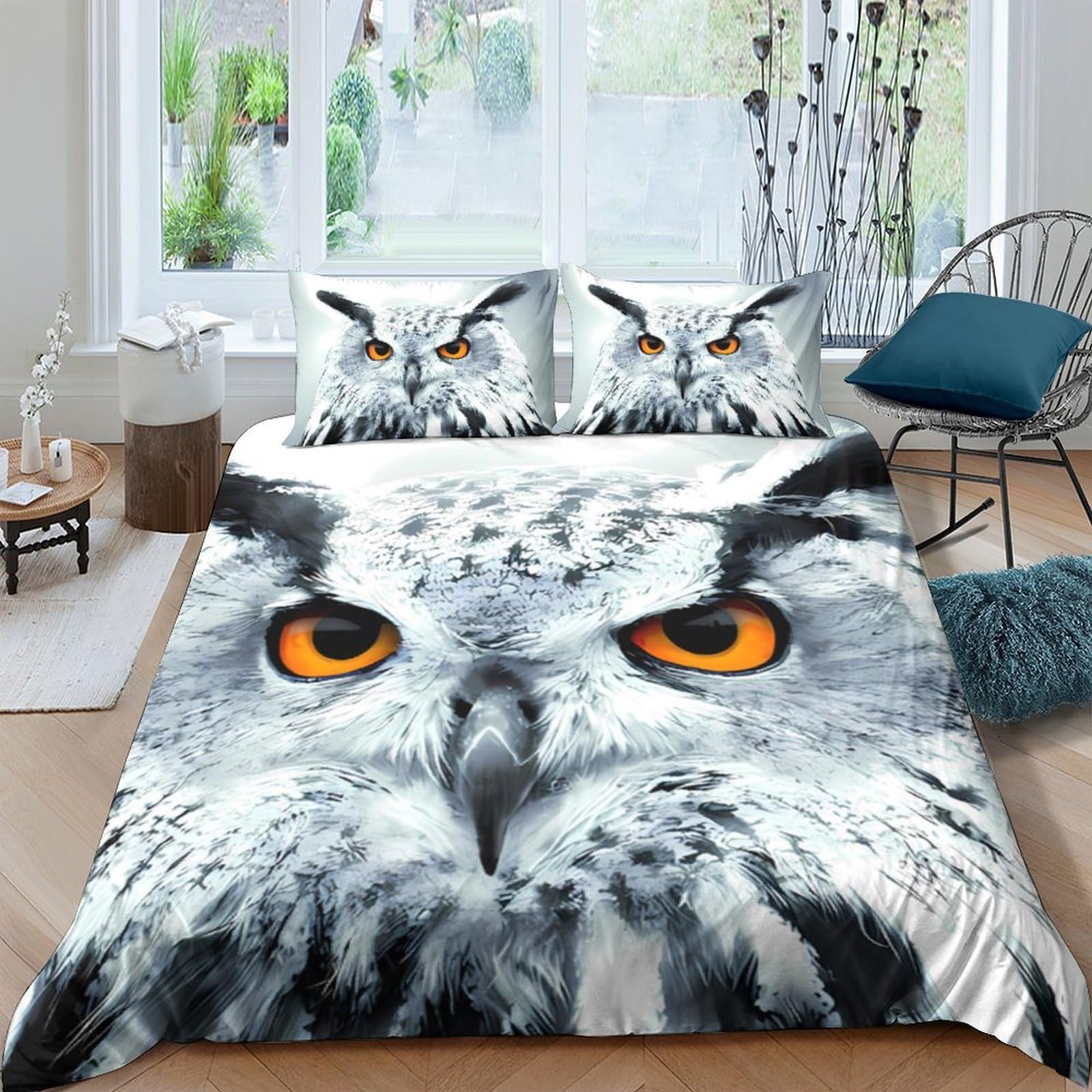 Ctjqhvkz Style-6 3D Printed Snowy Owl Fitted Sheet Microfiber Non-Slip Orange Eyes Bed Cover For Bedroom Dorm Mattress Decor Single（135X200cm）