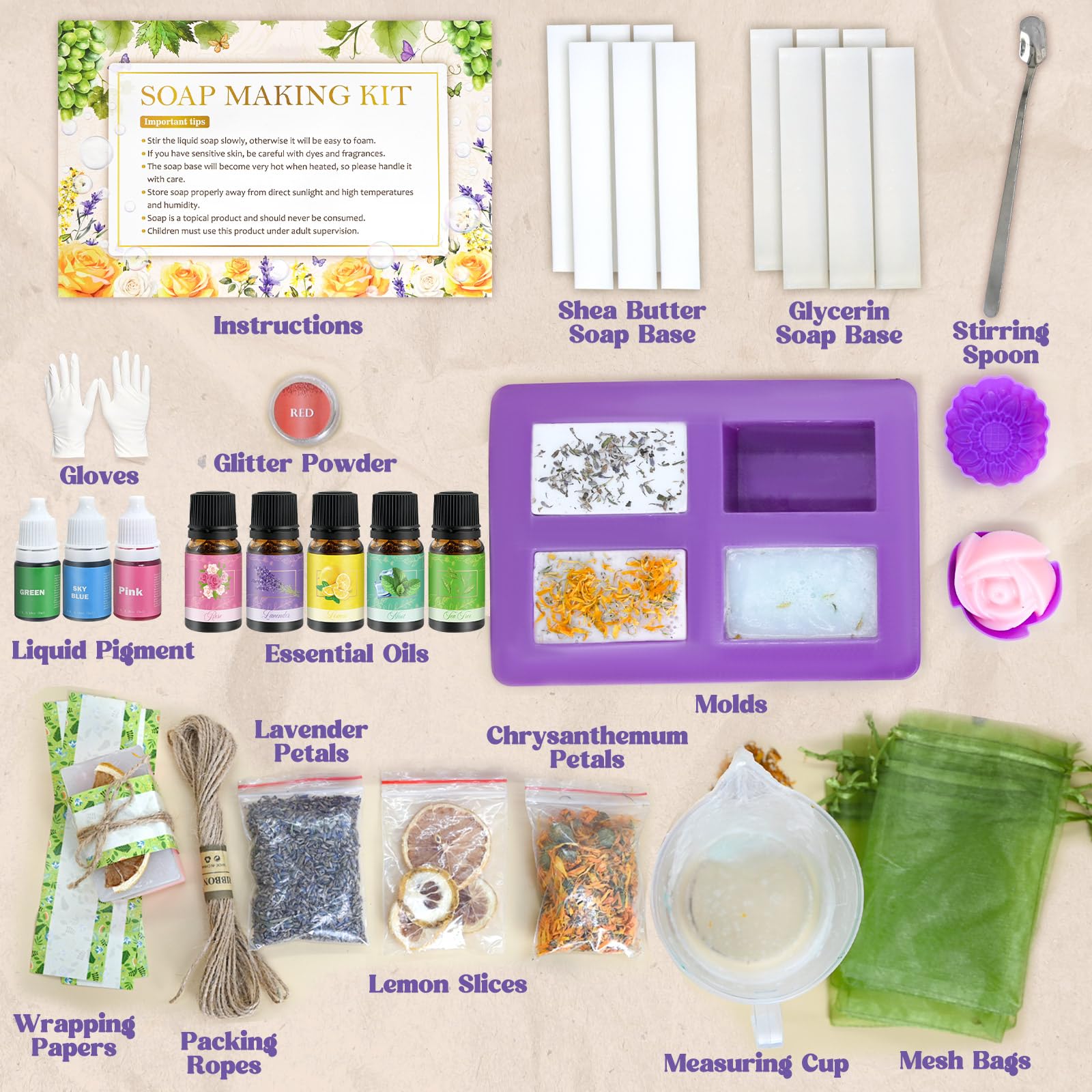Set per la produzione di sapone per adulti, set creativo per la creazione di sapone fai da te con base per stampi, kit artigianali per adulti, kit per bombe da bagno per principianti, come
