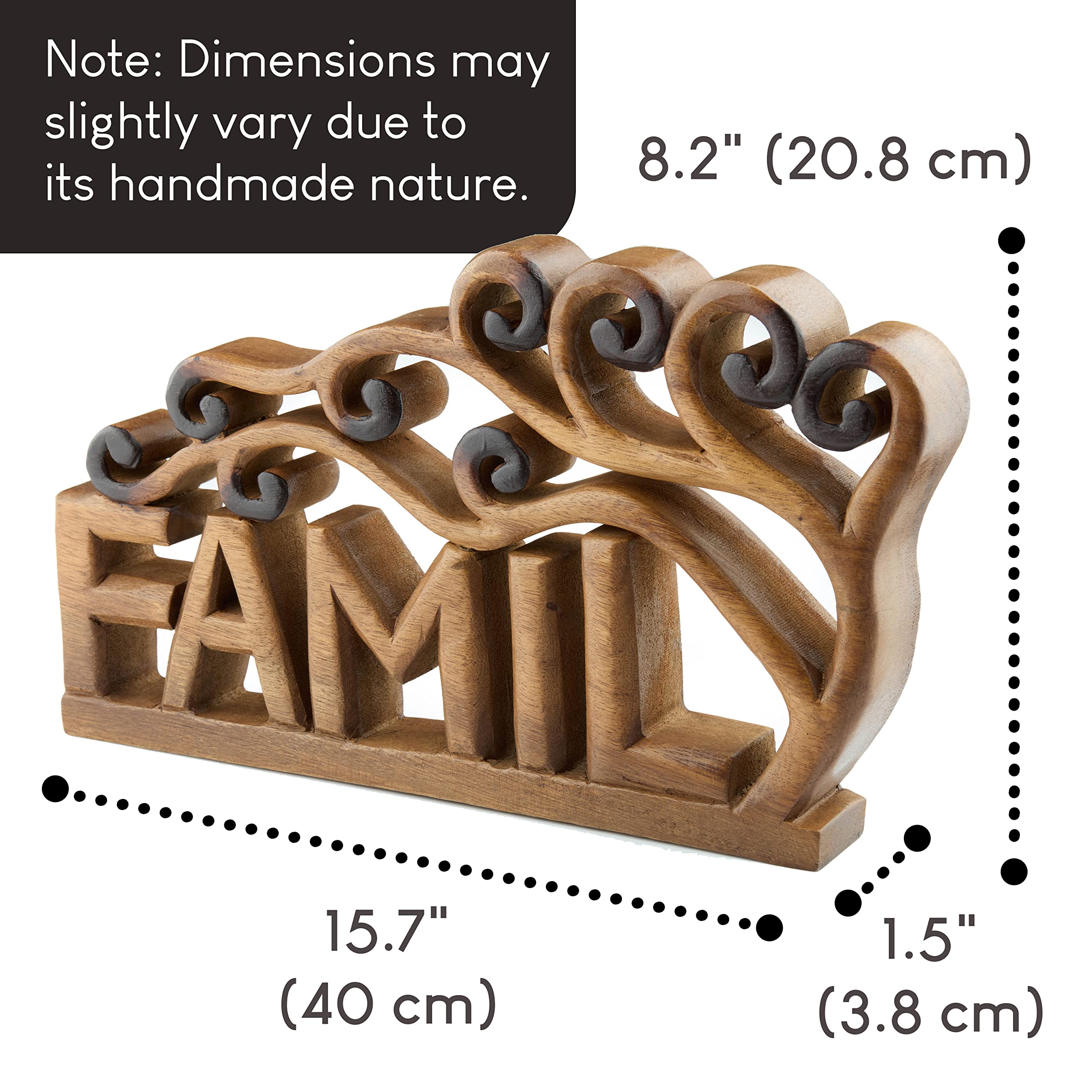 Tapeera Letreros familiares de madera para decoración del hogar, bloque independiente, letras recortadas (familia)