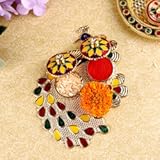 SATVIK 1 Pc Multi Designer Kankavati Thali Roli Chawal/Rice Holder with Lid, Kumkum Haldi Holder Rakhi Pooja Thali Indian Festival Diwali Pujan Mandir Tika Roli Plate Housewarming Gifts Items Pack