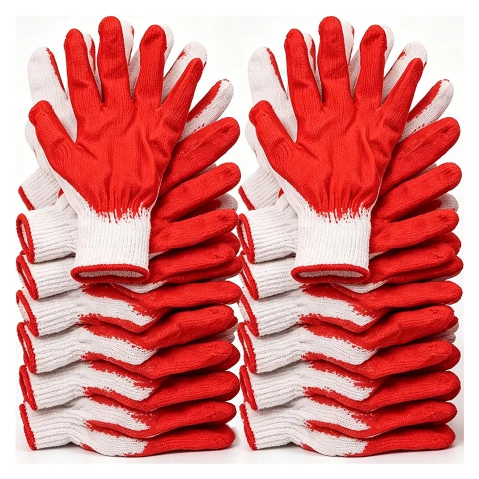 Guanti In Cotone Guanti immersi 12/1 paio Fodera in cotone gommato rosso | Giardinaggio Tornitura del terreno e operazioni di officina Uomini Donne Guanti da lavoro a mano(12 Pairs)