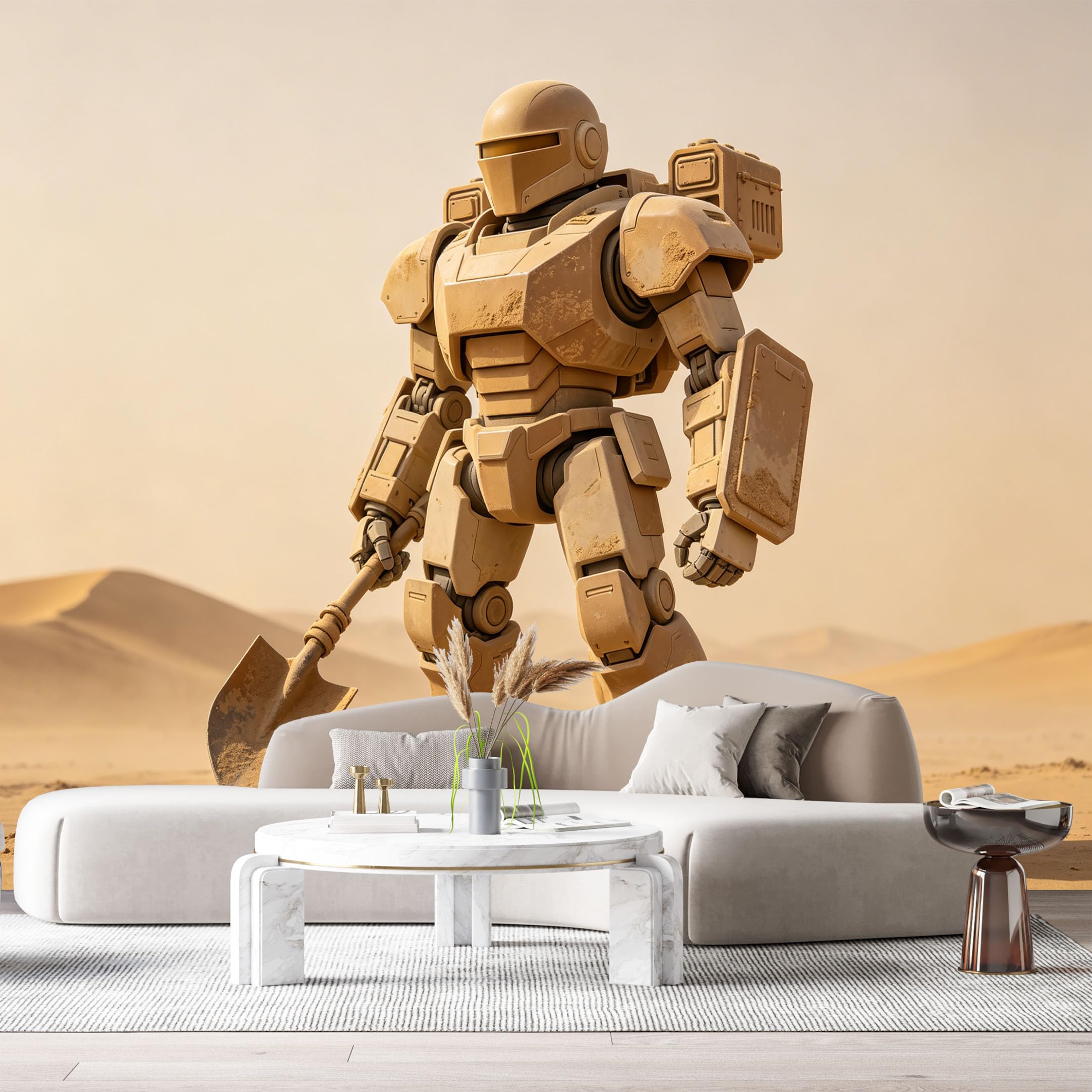 Custom Size Wall Mural Desert Heavy Mech Robot Futuristic Armor SciFi Machine 3D Textured Style SelfAdhesive Art Prints Removable Large Wallpaper Esports Room Game Room Tenant Room Studio