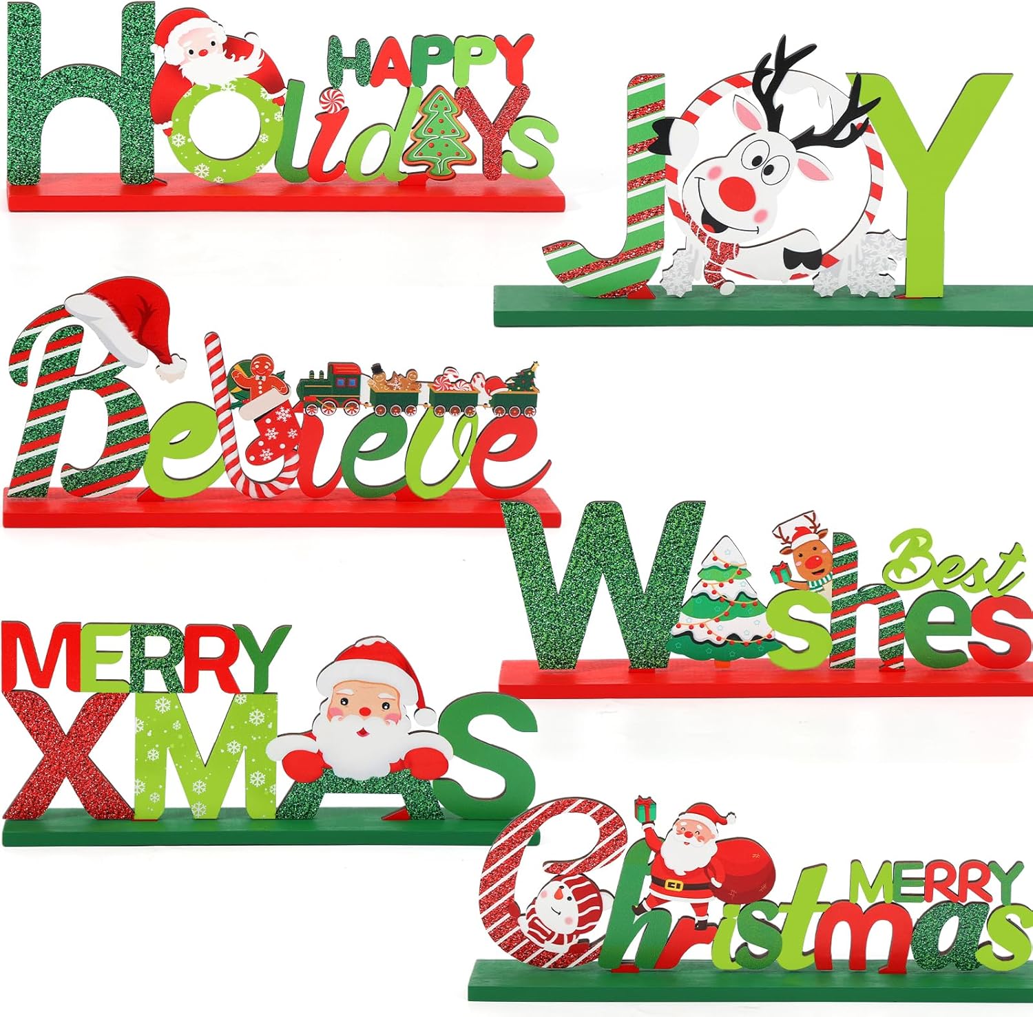 Hommtina 6 Pcs Table Decorations, Merry Tabletop Wooden Sign Indoor Decorations for Dinner Party Coffee Table Hommtina 6 Pcs Table Decorations, Merry Tabletop Wooden Sign Indoor Decorations for Dinner Party Coffee Table