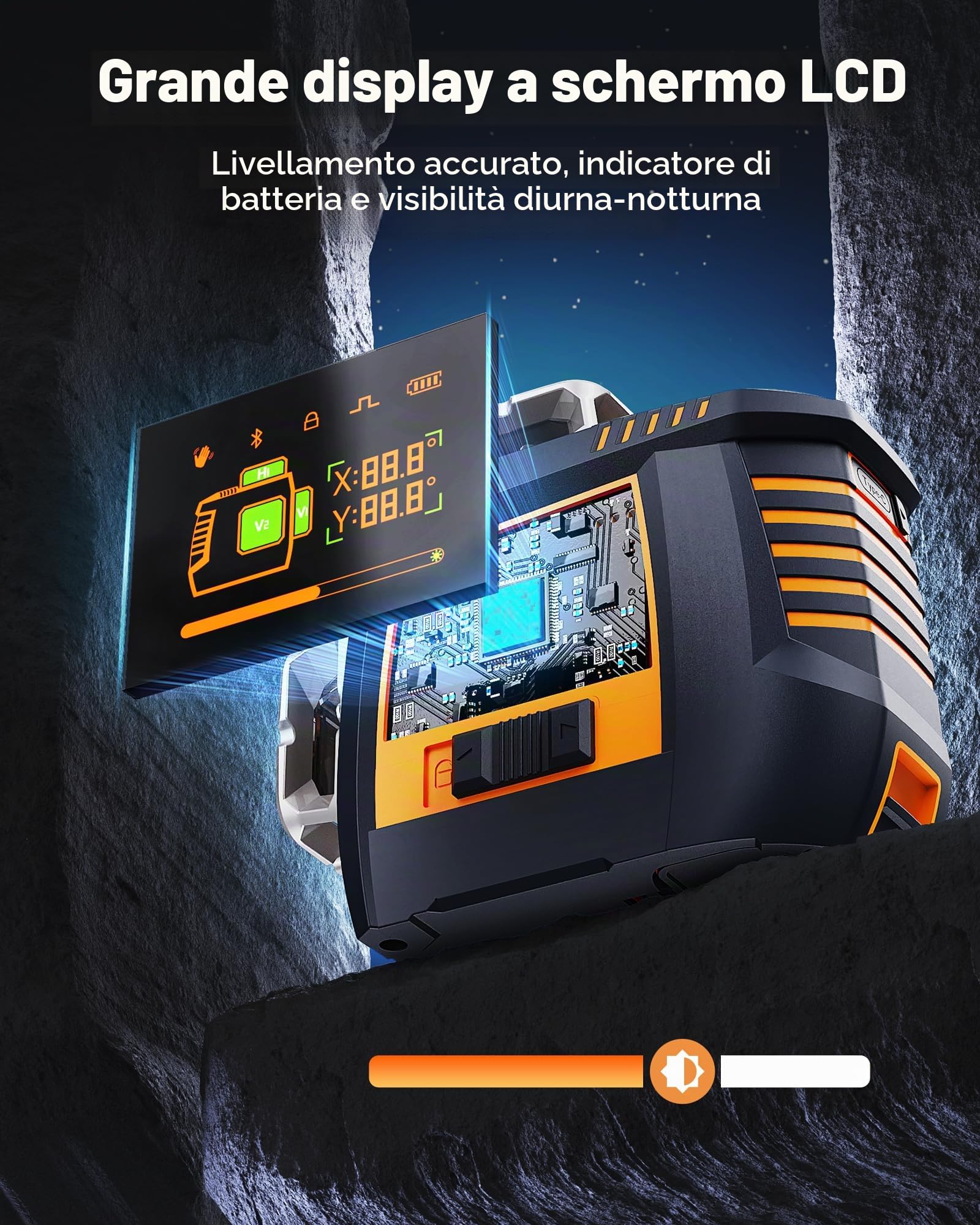CIGMAN Livella Laser 3D Autolivellante App Controllo Intelligente a Gesti | con Display LCD, Laser a Linee Verde per Interni e Lavori Edili, Gamma: 30M (CM-S05)