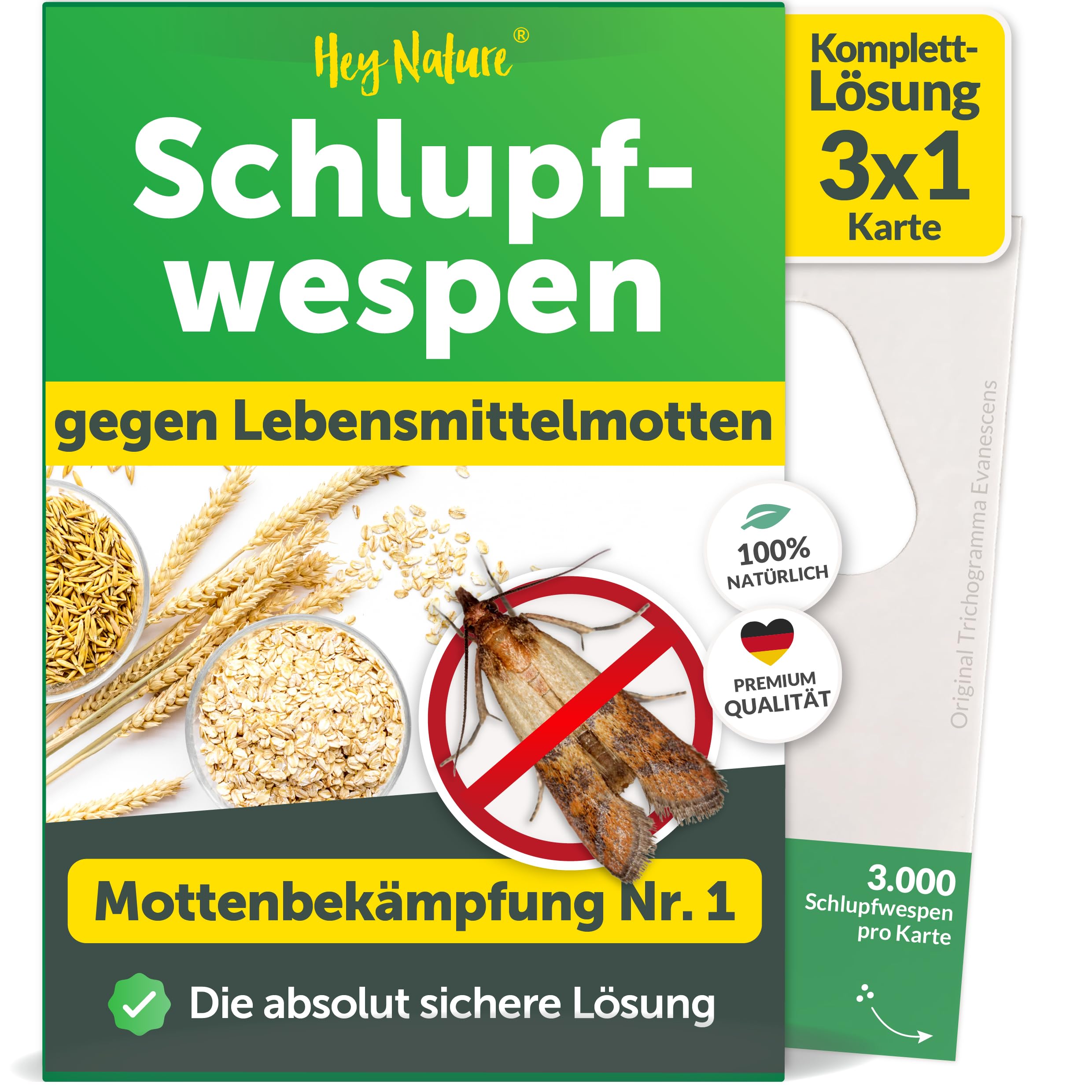 Hey Nature® Schlupfwespen gegen Lebensmittelmotten, Komplettlösung. Effektiv Lebensmittelmotten bekämpfen mit Schlupfwespen gegen Motten alternativ zu Mottenkugeln, Mottenspray