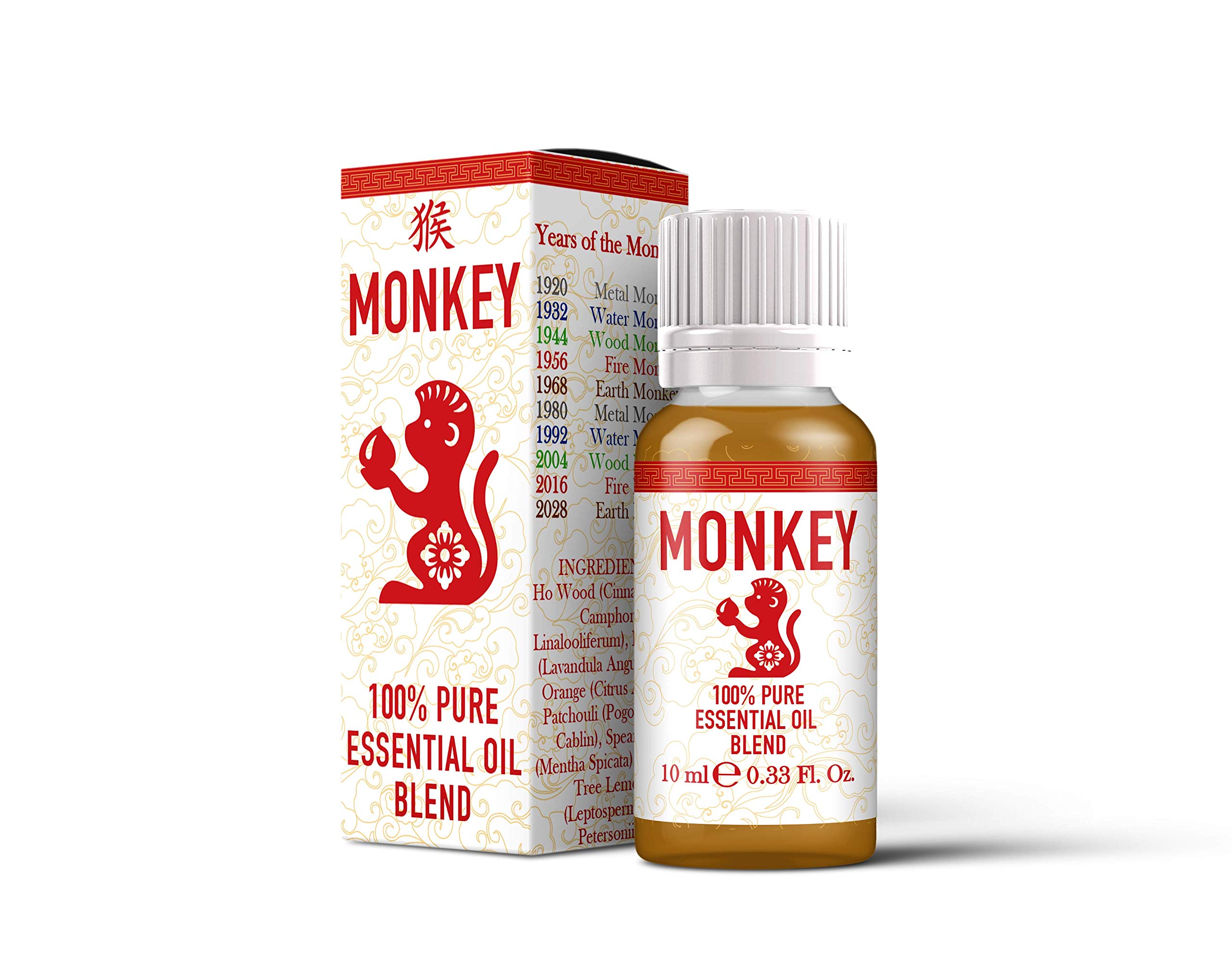 Mystix London | Monkey Chinese Zodiac Essential Oil Blend 10ml | 100% Pure & Natural | Aromatherapy Oil | Ho Wood, Lavender, Orange, Patchouli, Spearmint, Tea Tree Lemon | Vegan, GMO Free