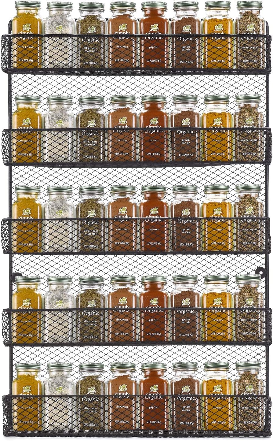 Urban Deco Tiered Spice Rack Organizer For Cabinet Wall Mounted Spice Rack Shelf Stylish Door Mount Spice Rack - Black Hanging Spice Rack For Wall - 5 Tiered Seasoning Rack
