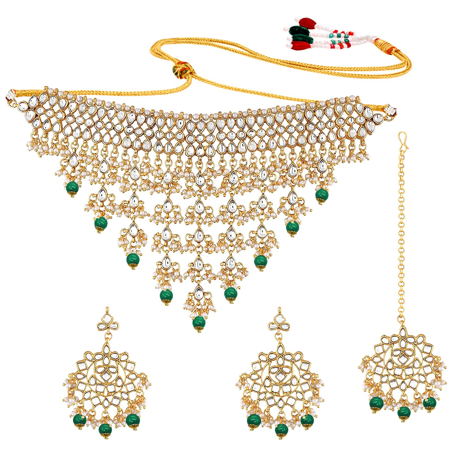Peora Traditional Green Kundan Choker Necklace Set with Earring Maang Tikka for Women Jewellery Set (B09CMDTD1M) Amazon Price History, Amazon Price Tracker