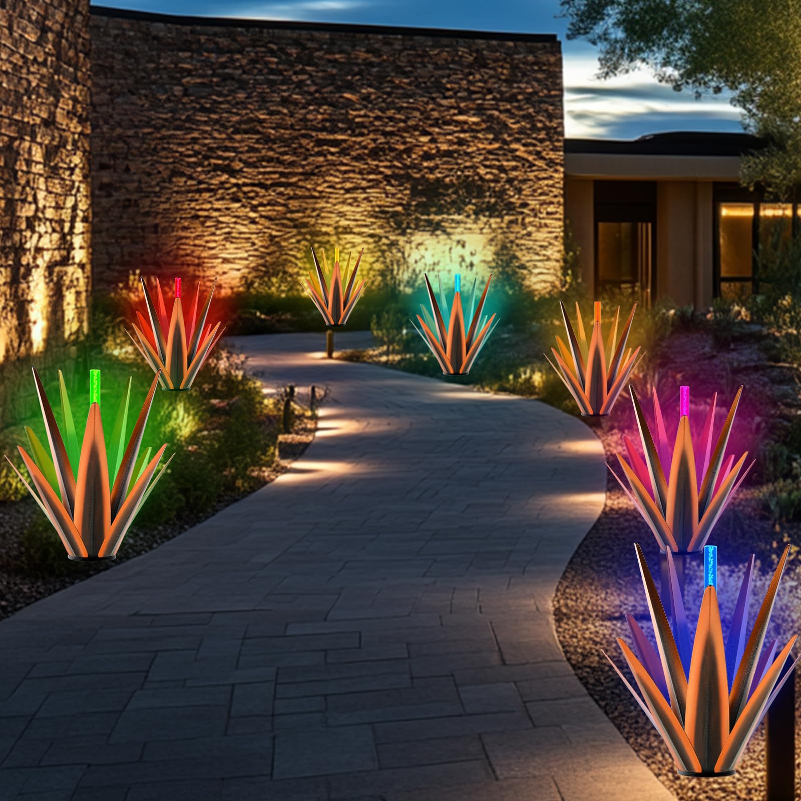 Solar-powered Metal Agave Plant Garden Light With Timer