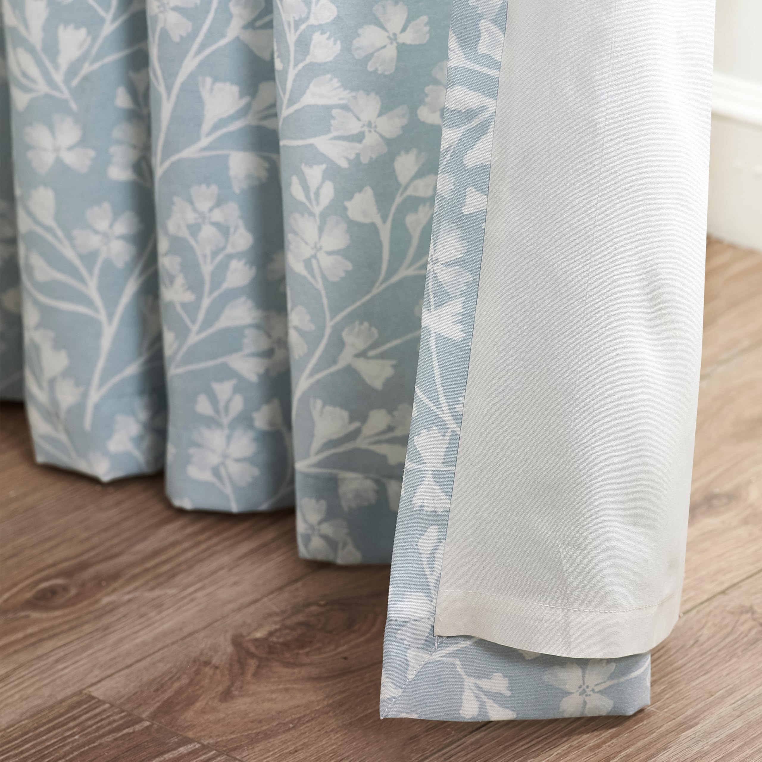 Catherine Lansfield Brooke Floral Lot de 2 Rideaux doublés à œillets Bleu Canard 168 x 183 cm