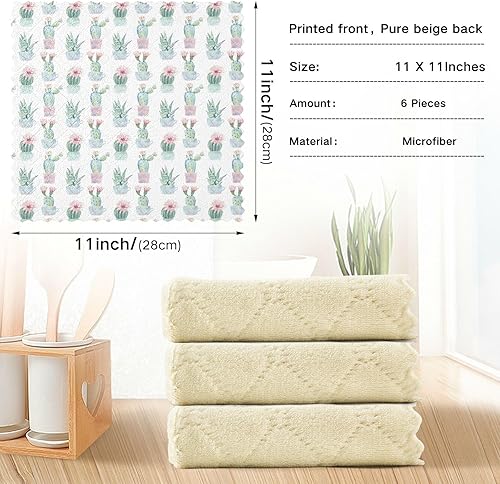 Miniatura 4 de linqin Watercolor Cactus 6 Pack Quick Dry Microfiber Cleaning Cloths Print Soft Microfiber Towel Reusable for Bathroom Table