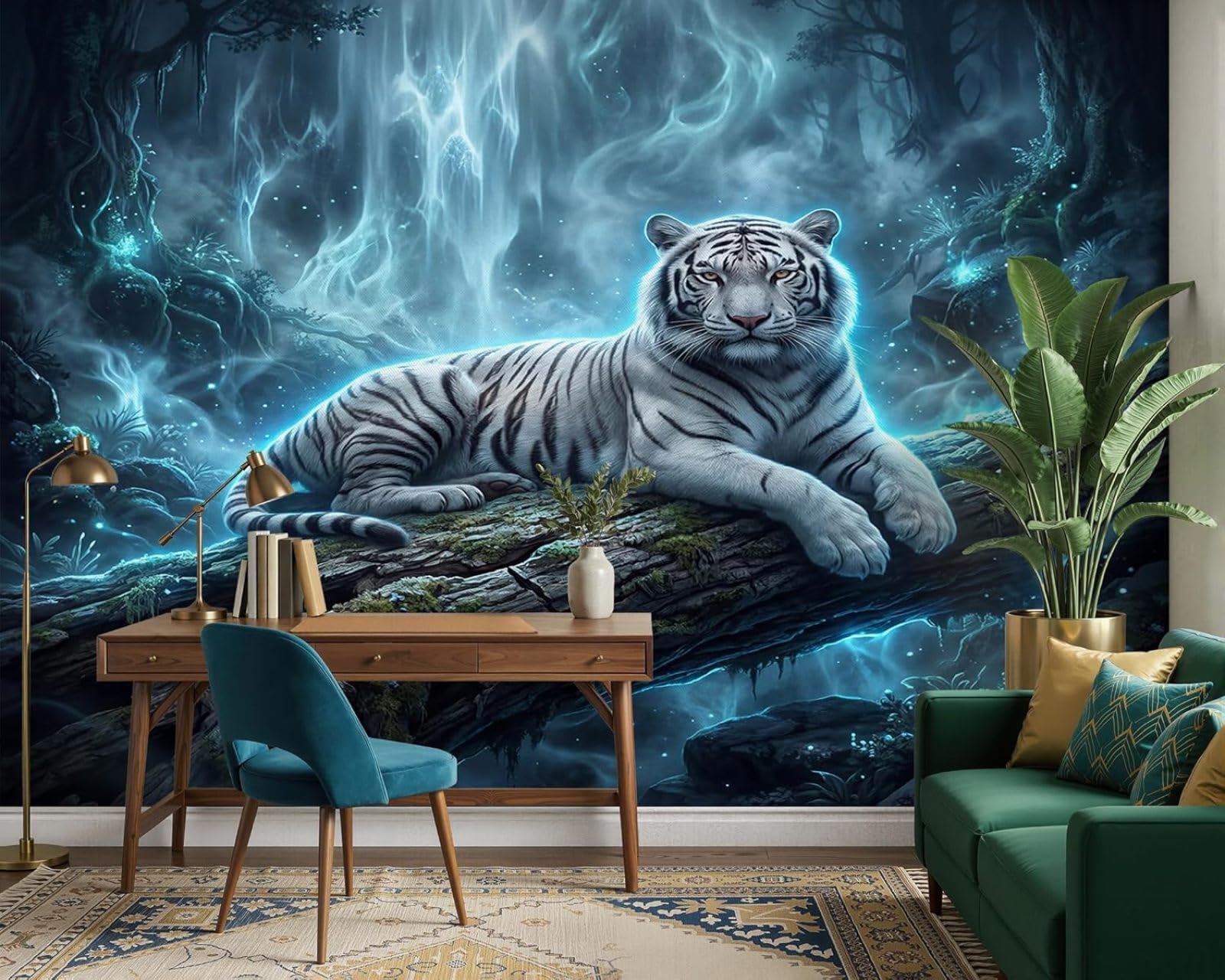 Hgjdjhnf 3D Mural Tiger Jungle Fantasy Forest Non-Woven Wallpaper Modern Living Room Bedroom Children's Room Wall Decor Motif Wallpaper, 300Cm X 210Cm Wall Sticker - Background Wall - Painting - Poster