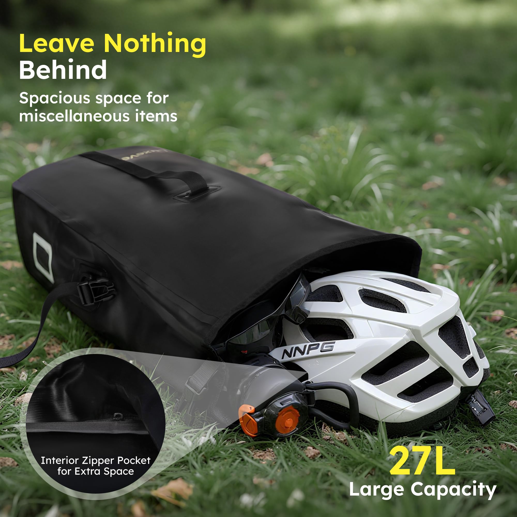 Bike Pannier, Waterproof 27L Pannier Bike Bag with Removable Shoulder Strap, Reflective Safety Design, Adjustable Clips Fit All Bike Racks, Bicycle Pannier for Cycling Commuting Travel