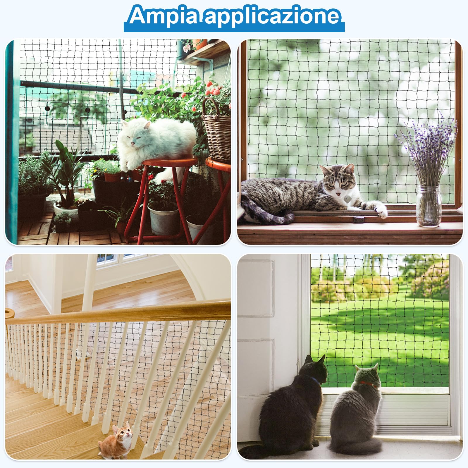 Aystkniet Rete per Gatti | Extra Rinforzato con Filo | 3x2m Rete per recinzioni incl. Corda di Fissaggio | Rete per Gatti Balcone | Rete Gatti | Rete Protezione Gatti Balcone