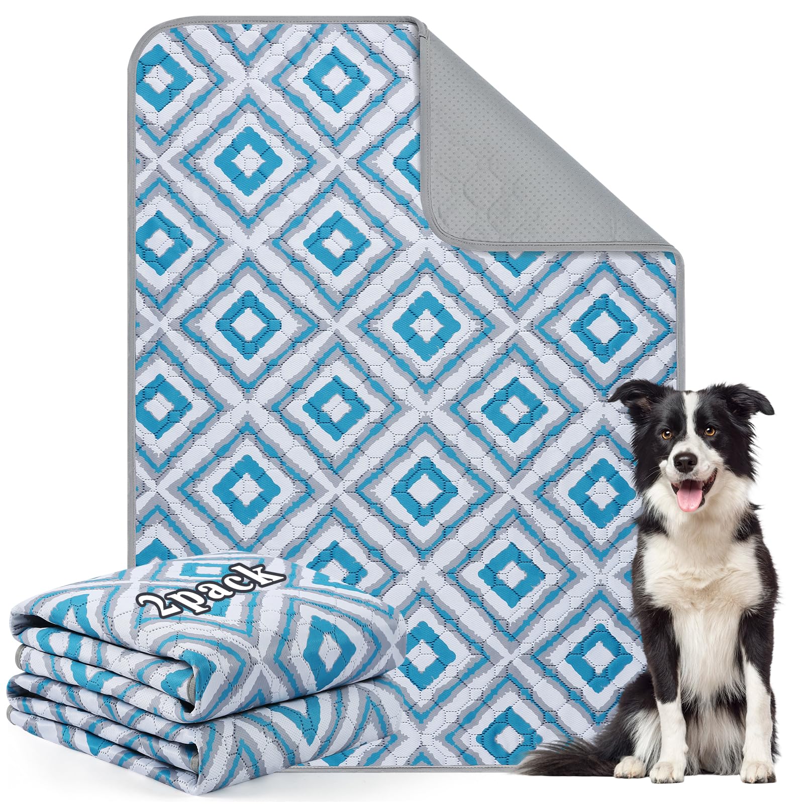 Aruiliya Reusable Washable Puppy Pads, 2 Pack Dog Training Pee Pads with Anti Slip Bottom, Super Absorbent and Leak-Proof for Floor, Crate, Potty Training (45 x 60cm)