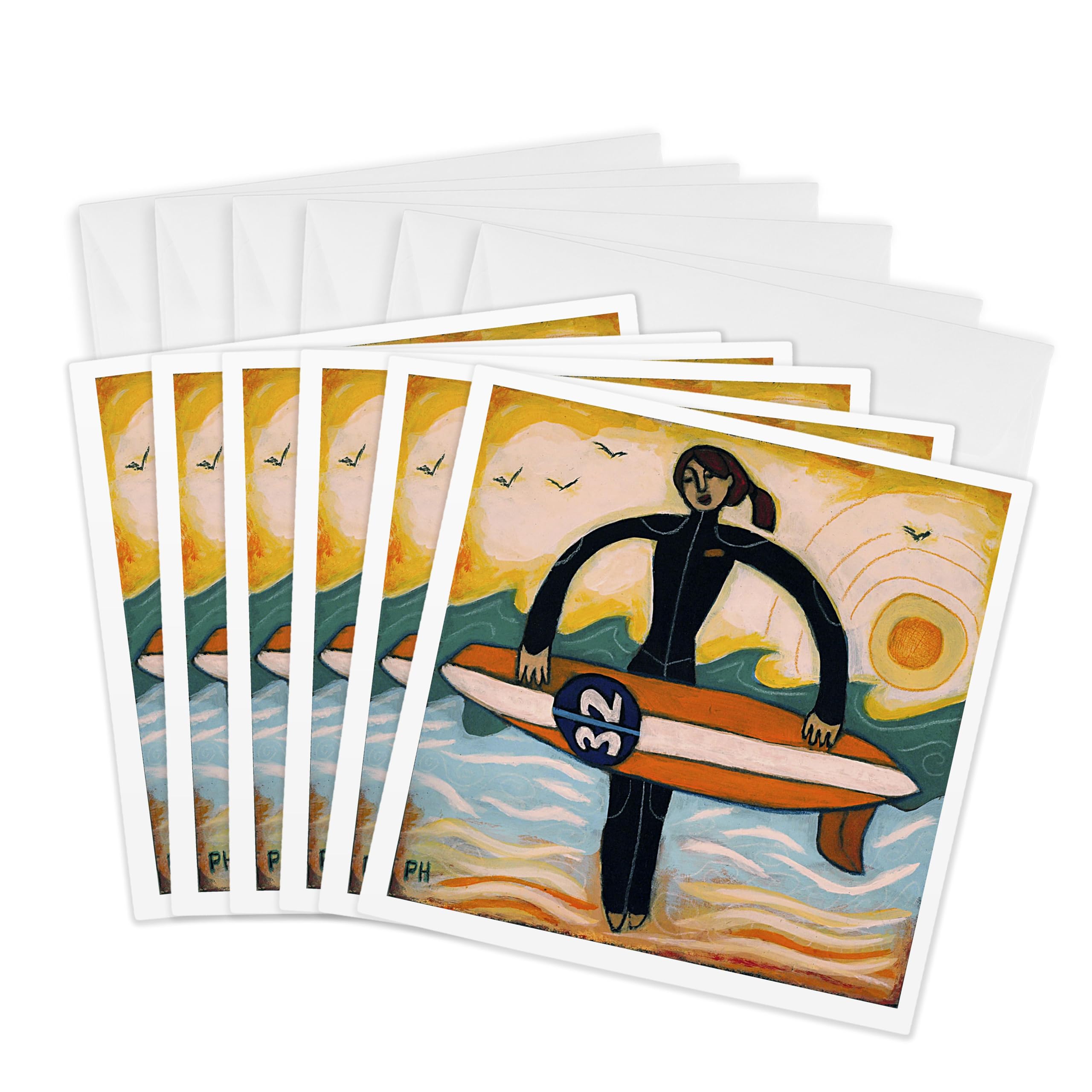 3dRose gc_21214_1 6 x 6-Inch "Surfer Girl Outdoors Recreation Woman Girl Surf Ocean" Greeting Card (Pack of 6)