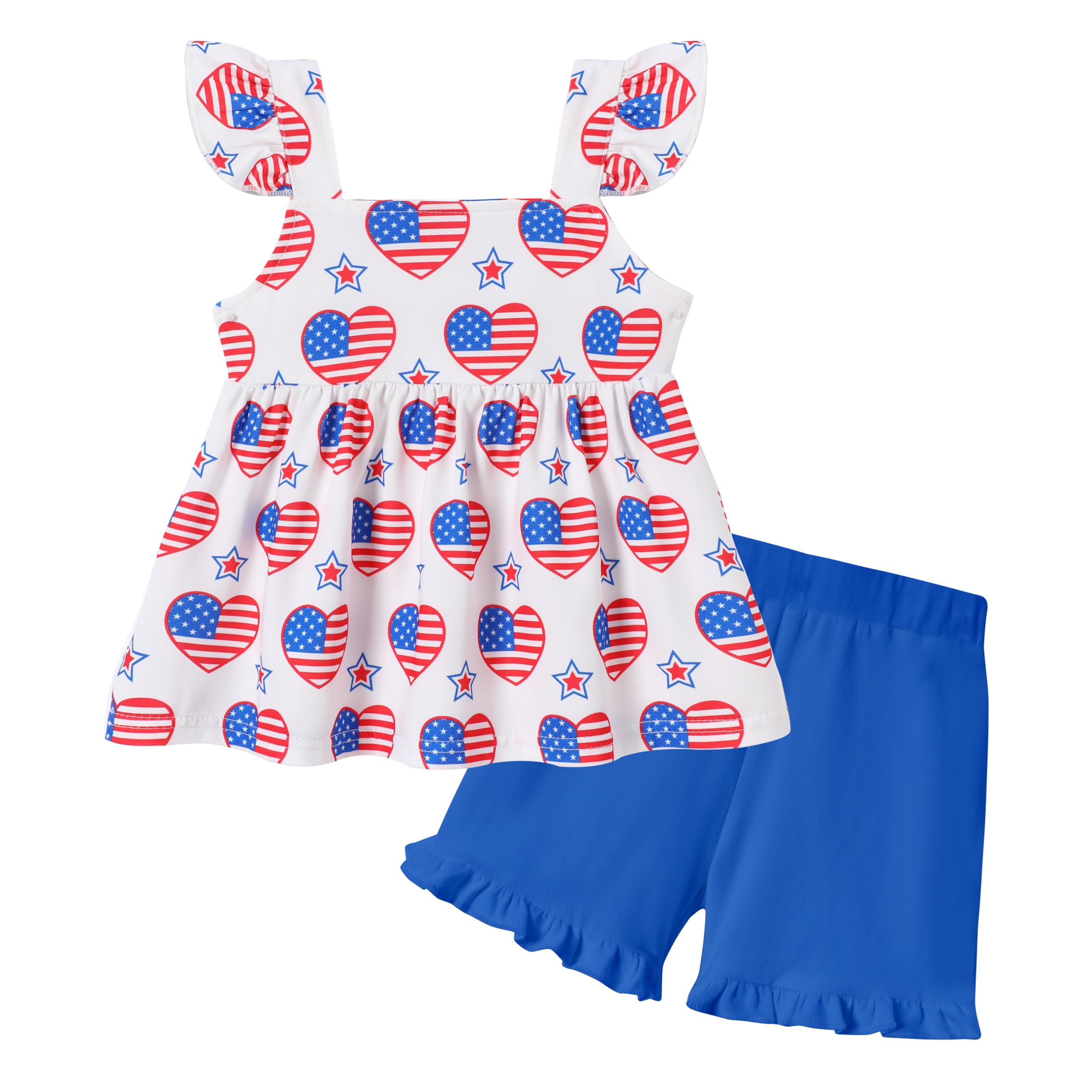 YUEMION Toddler Girl Clothes, 2Pcs Baby Girl Summer Outfits Ruffle Sleeveless Shirts Floral Tops + Shorts Clothing Set 1-5T