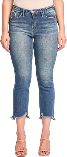 YMI Jeans Women's High Rise Cropped Kick Flare, 354ST Tinted Medium Wash, 13