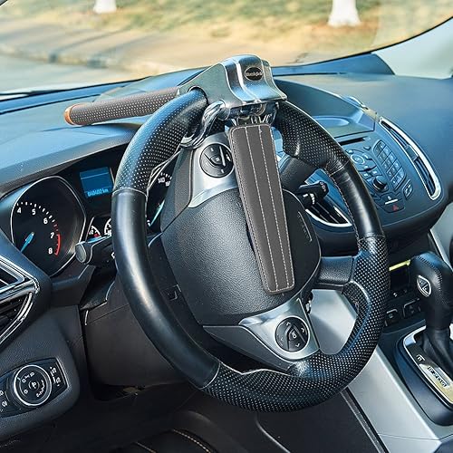 Miniatura 5 de Blueshyhall Cerradura para volante de vehículo, dispositivos de bloqueo antirrobo, cerradura de seguridad resistente para automóvil, camión, SUV,