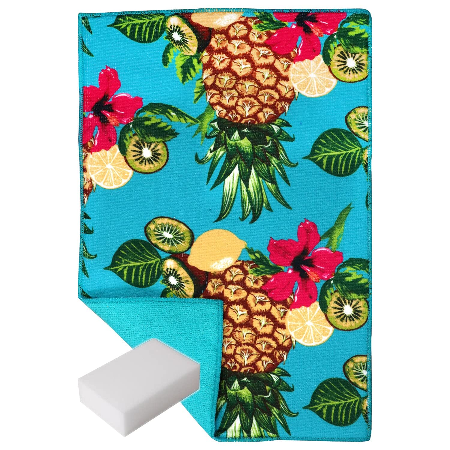 Generic Pineapple Blue Tropical Print Microfiber Polyester Dish Drying Mat Pad Cushion, 18X12 Inch, Absorbent, Quick Drying, Stylish, Plus Bonus