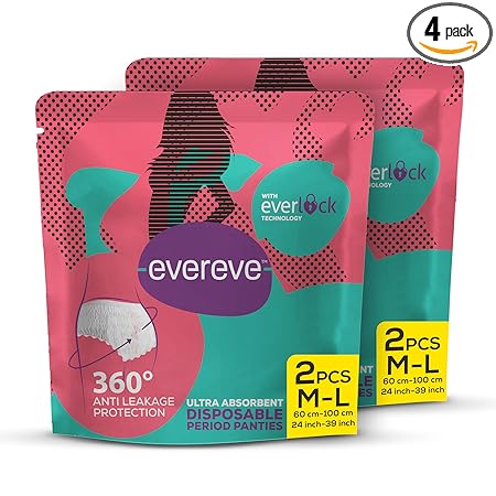 EverEve Ultra Absorbent Disposable Period Panties, M-L, 2x2's Pack, 0% Leaks, Sanitary protection for women & Girls, Maternity Delivery Pads, 360 Protection, Postpartum & Overnight use, Heavy Flow