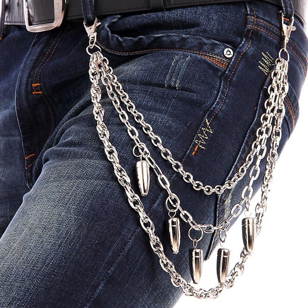 Hip Hop Mens Trousers Wallet Key Bullet Pants Rock Gothic Punk Jeans Chain (1PC Silver)