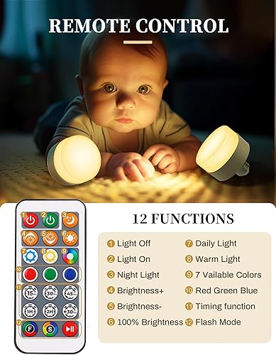 Miniatura 8 de Paquete de 2 bombillas recargables recargables (paquete de 2), bombillas recargables brillantes, 3600 mAh, 110 lm, enchufe E26, varios colores,