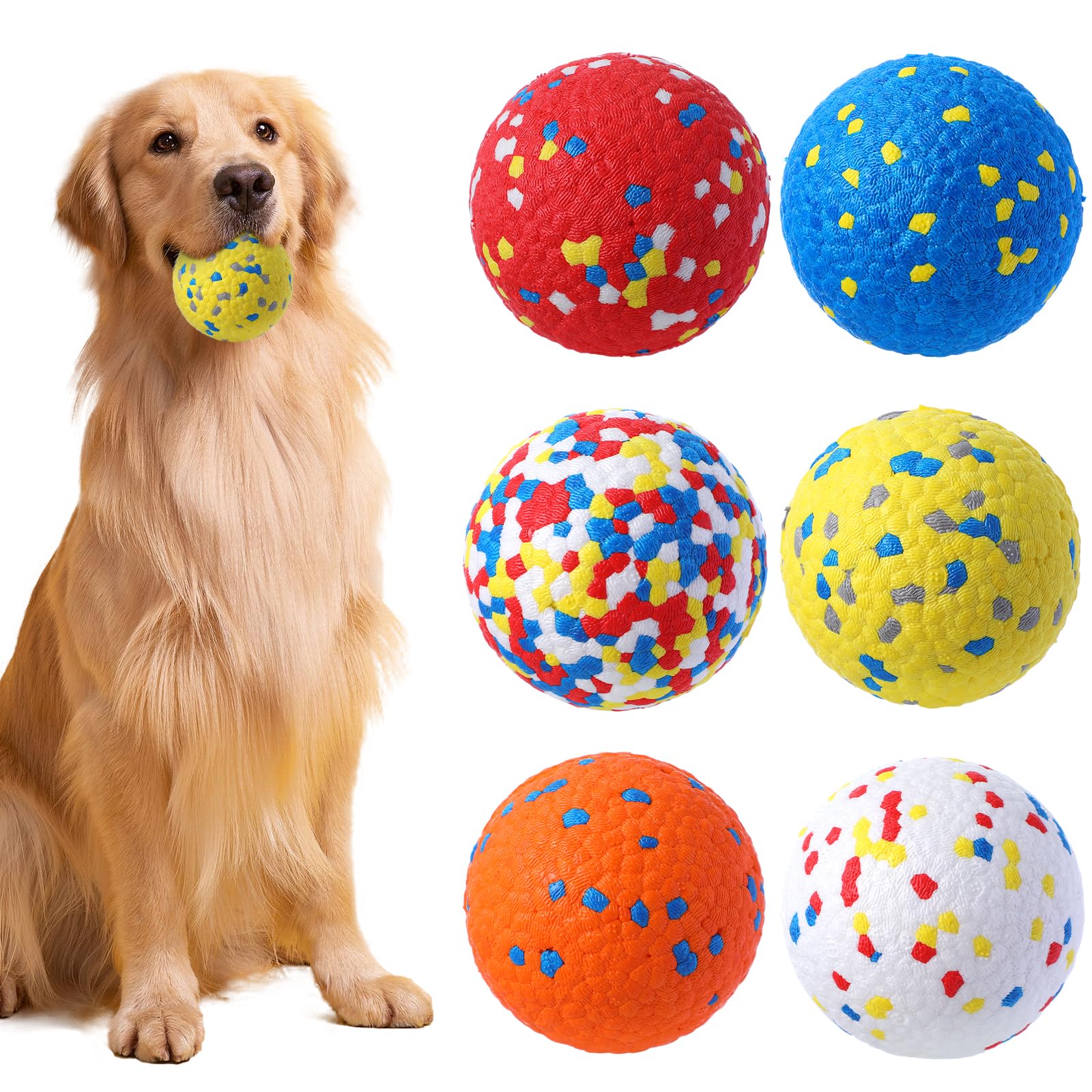 6 Pcs Dog Toy - Interactive Bouncy Floating Ball for Aggressive Chewers - Bright Color 2 5 Inch