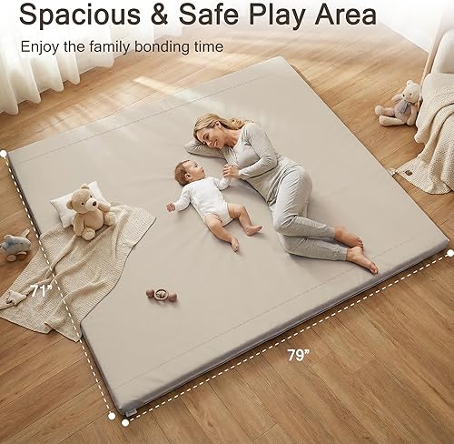 Miniatura 2 de Tapete de Juego Acolchado de 79" ×71" Grande para Bebé para Piso, Tapete de Juego de Espuma Viscoelástica de 1.2" de Grosor con Cubierta de Cuero