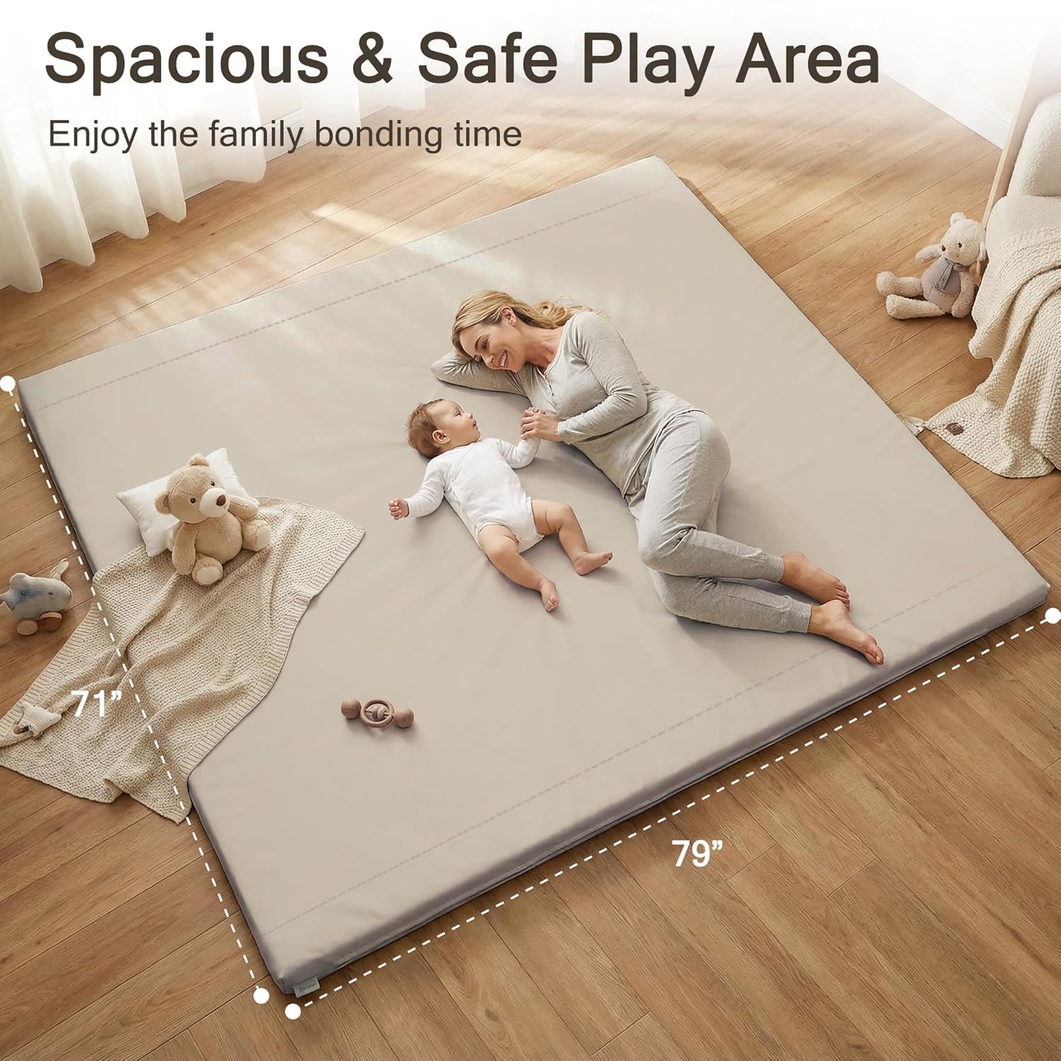 Vegan Leather Baby Play Mat, 79x71 Thicken Foam Play Mat for Infants and Toddlers, Padded & Cushioned Playpen Mat for 79x71 Playpens, 1.3" Thick, Grey