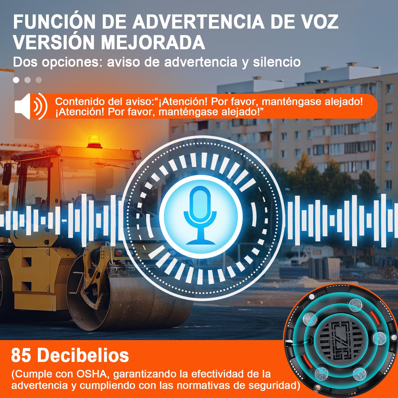 AnTom Baliza LED 12V 24V Amarilla con Función de Alerta de Voz Cable de 3 Metros y Doble Interruptor para Camión, Tractor, SUV, Carro de Golf, Vehículos de Emergencia y Obras