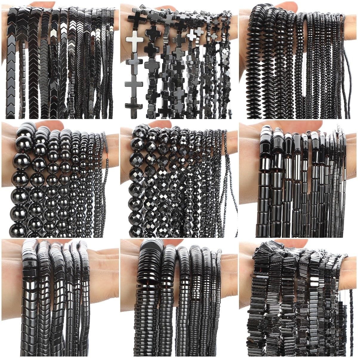 JINFEUGE Hematite Stbeads 1-14Mm Cylinder Round Loose Spacer Beads for DIY Jewelry Making Bracelet Necklace Accessories/Cylinder 1 * 6Mm
