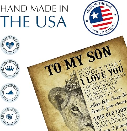 Vista 5 de To My Son Never Forget That I Love You - Motivational Wall Art Print - Wall Art Poster Print with Lioness Image for Boy’s Room, Family and Office