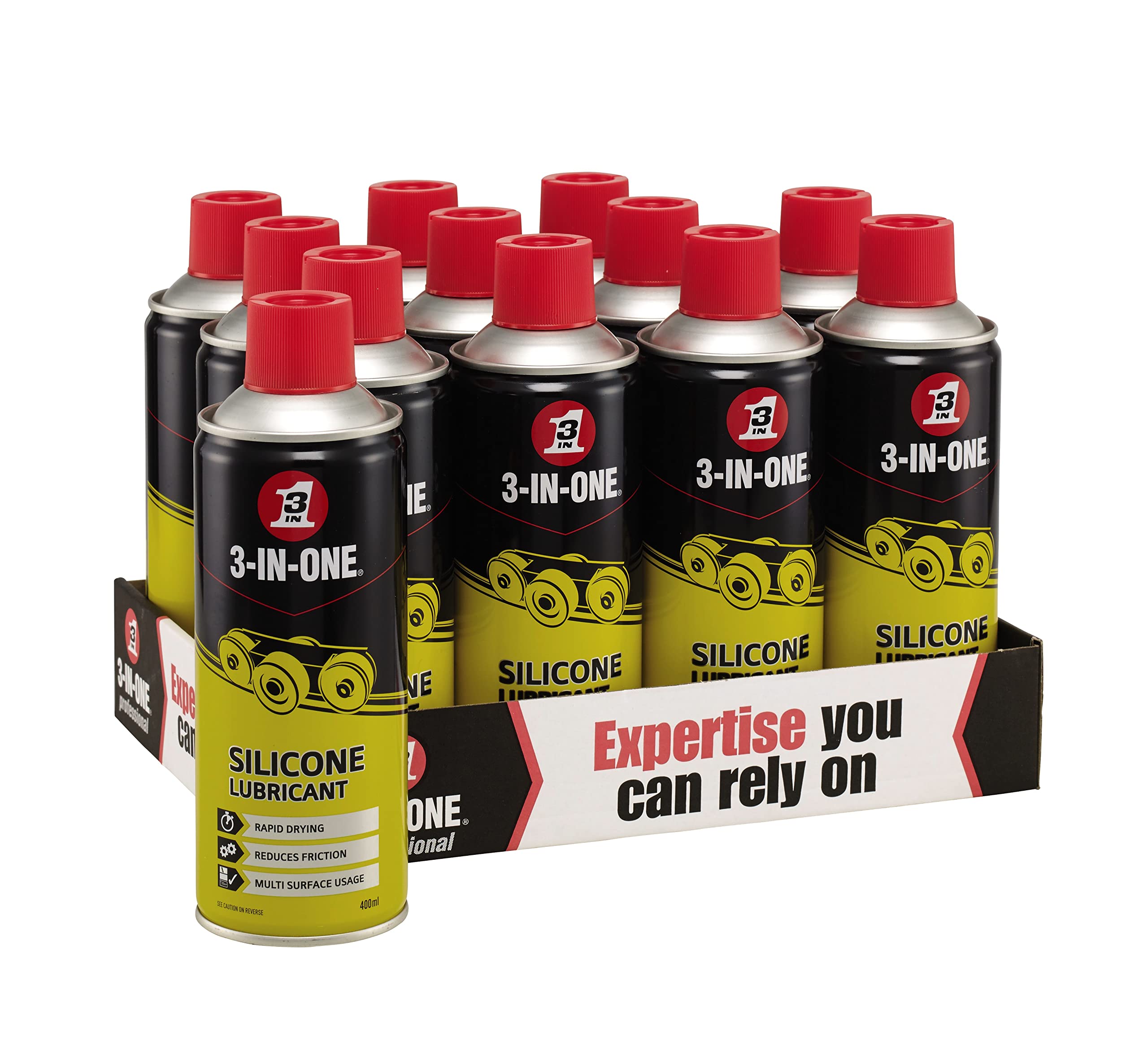 3-IN-ONE Professional Silicone Lubricant Trade Case - 12 x 400ml Bottles: Multipurpose High-Performance - Effortless, Fast-Drying, Moisture Protection, Guards Rubber and Plastic
