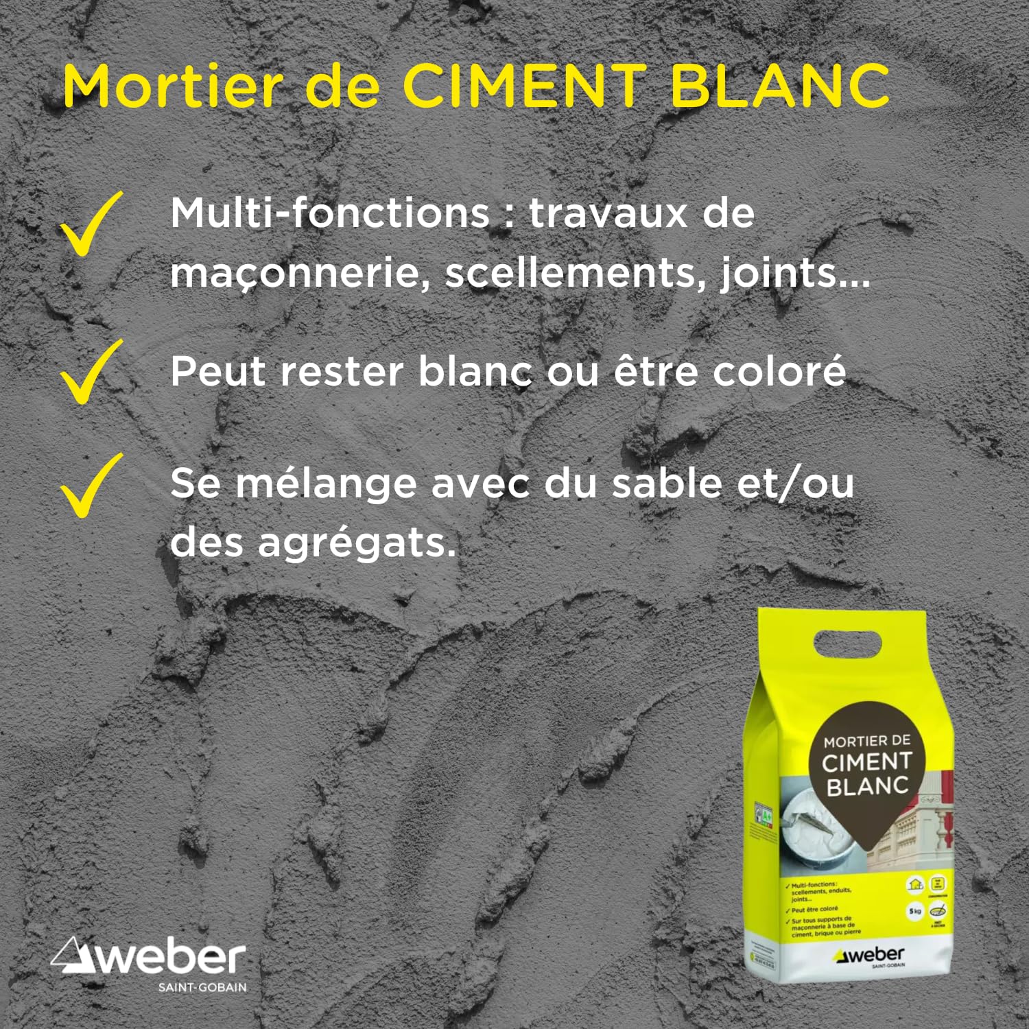 WEBER Ciment Blanc pour réparation et travaux rapides de maçonnerie, mortier, 5kg (Lot de 2)