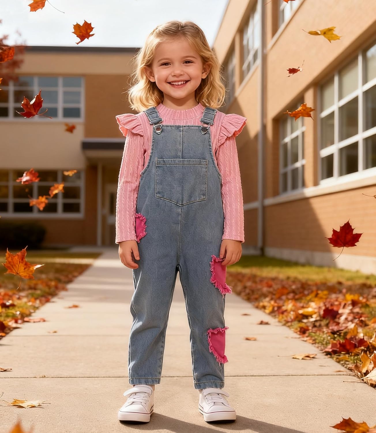 Girl Fall Outfits Flying Sleeve T-shirt+Suspender Denim Overalls 2PC Winter Clothes Set 3-8 Years