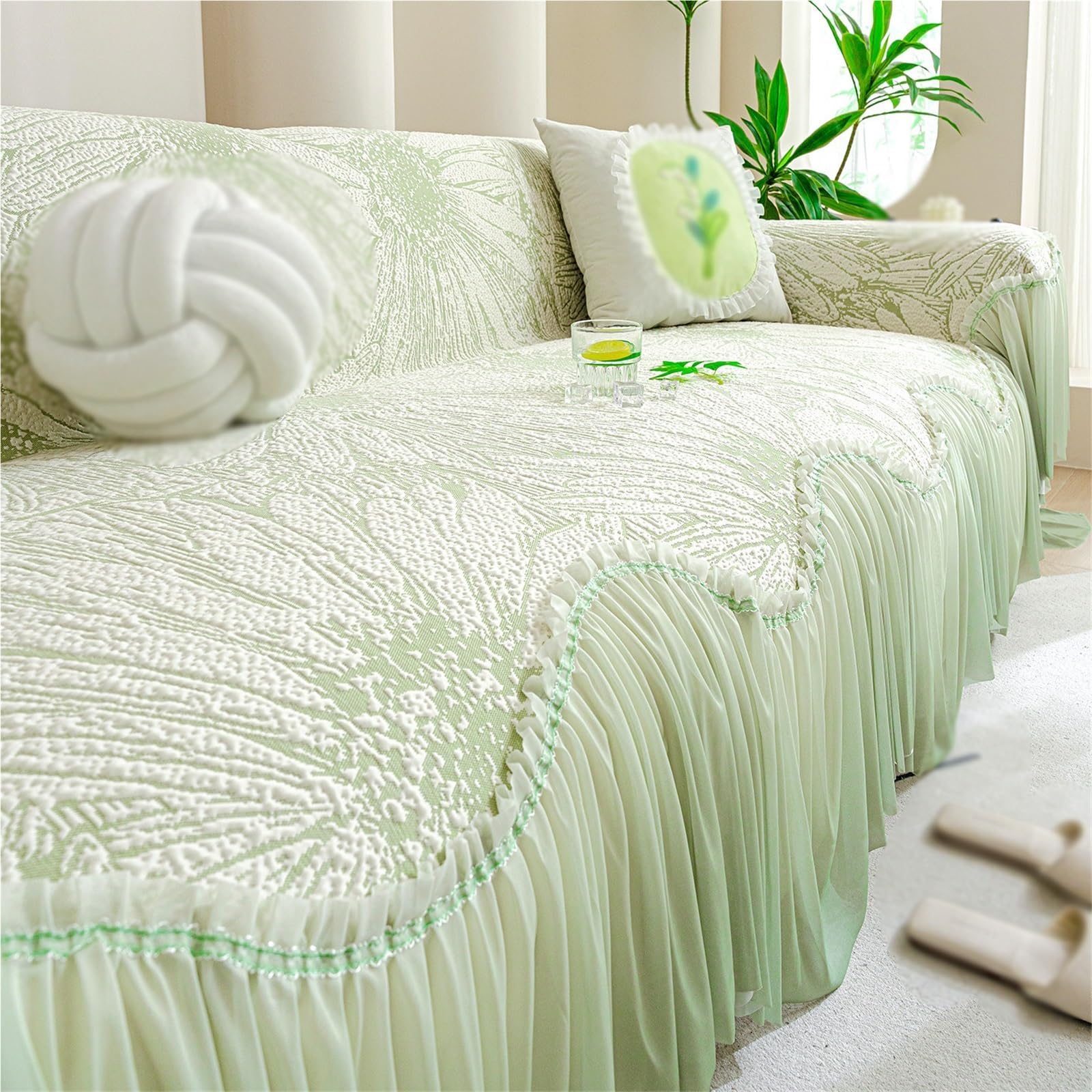YAIUNHIQ Washable Soft Non‑Slip Sofa Cover, Vintage Gradient Edge Sofa Throw Blanket, Couch Slipcover for Living Room Home Decor(Green,195 * 300cm)