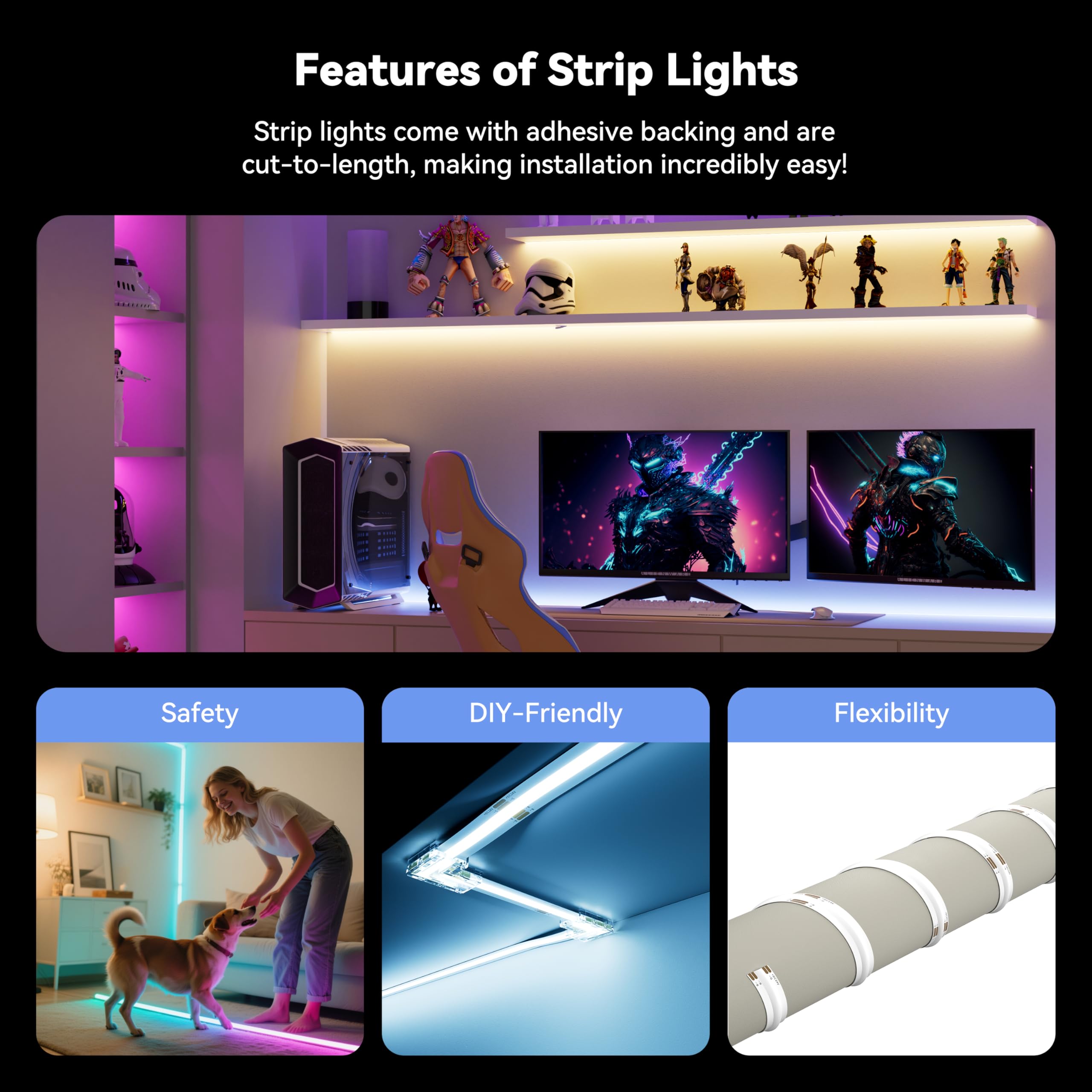 MIWISE - Tira de luces LED RGB COB, que cambian de color, compatible con Alexa/Google, sincronización de música de 24 V, cinta LED flexible brillante para recámara, cocina, bar, debajo de armarios